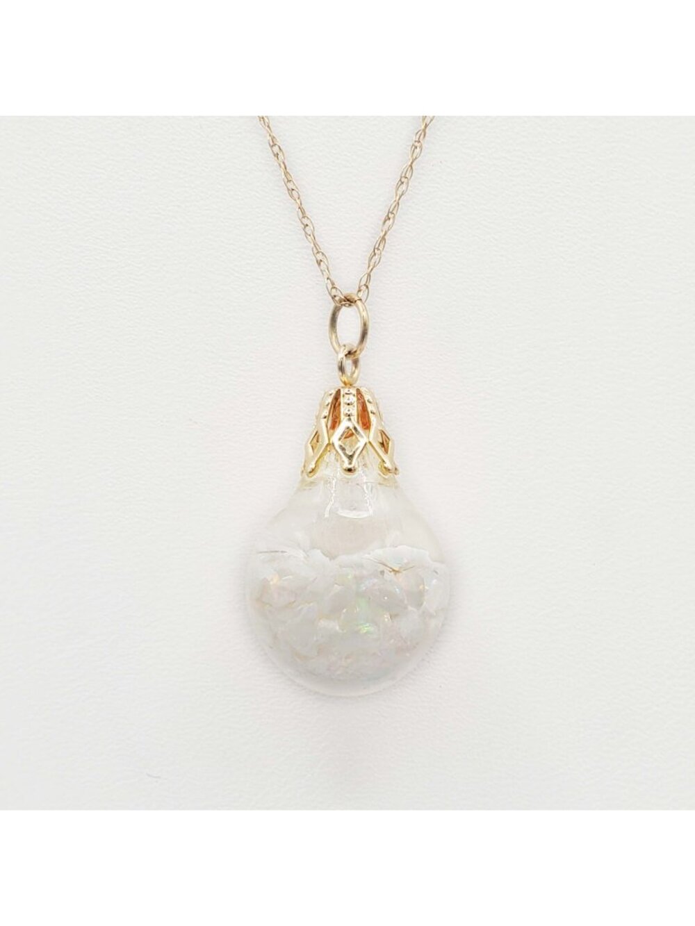 Natural Floating Opal Crystal Pendant Necklace 10k Gold 18" Long